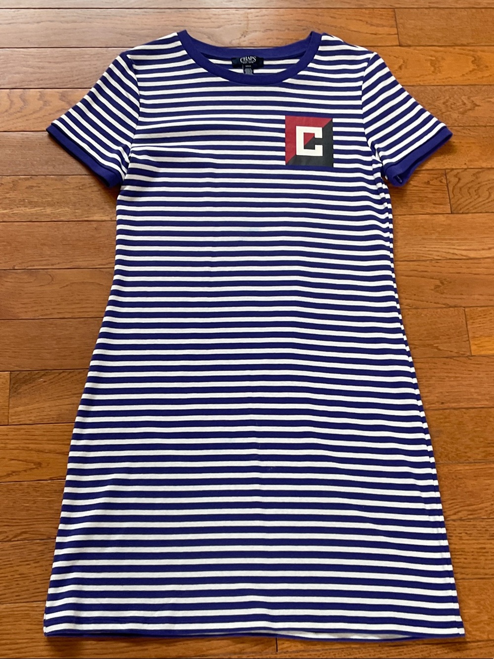 Chaps Striped Tee Dress with Chest Patch NWOT Sz sm